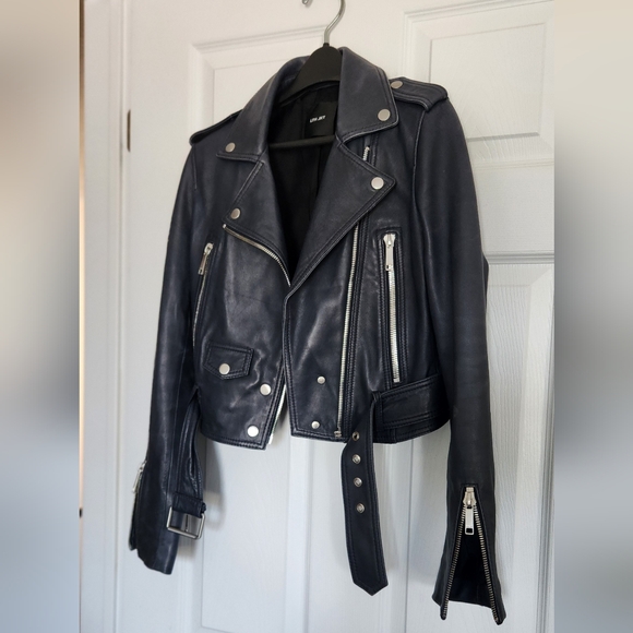 LTH JKT leather cropped jacket in navy blue - Picture 4 of 5